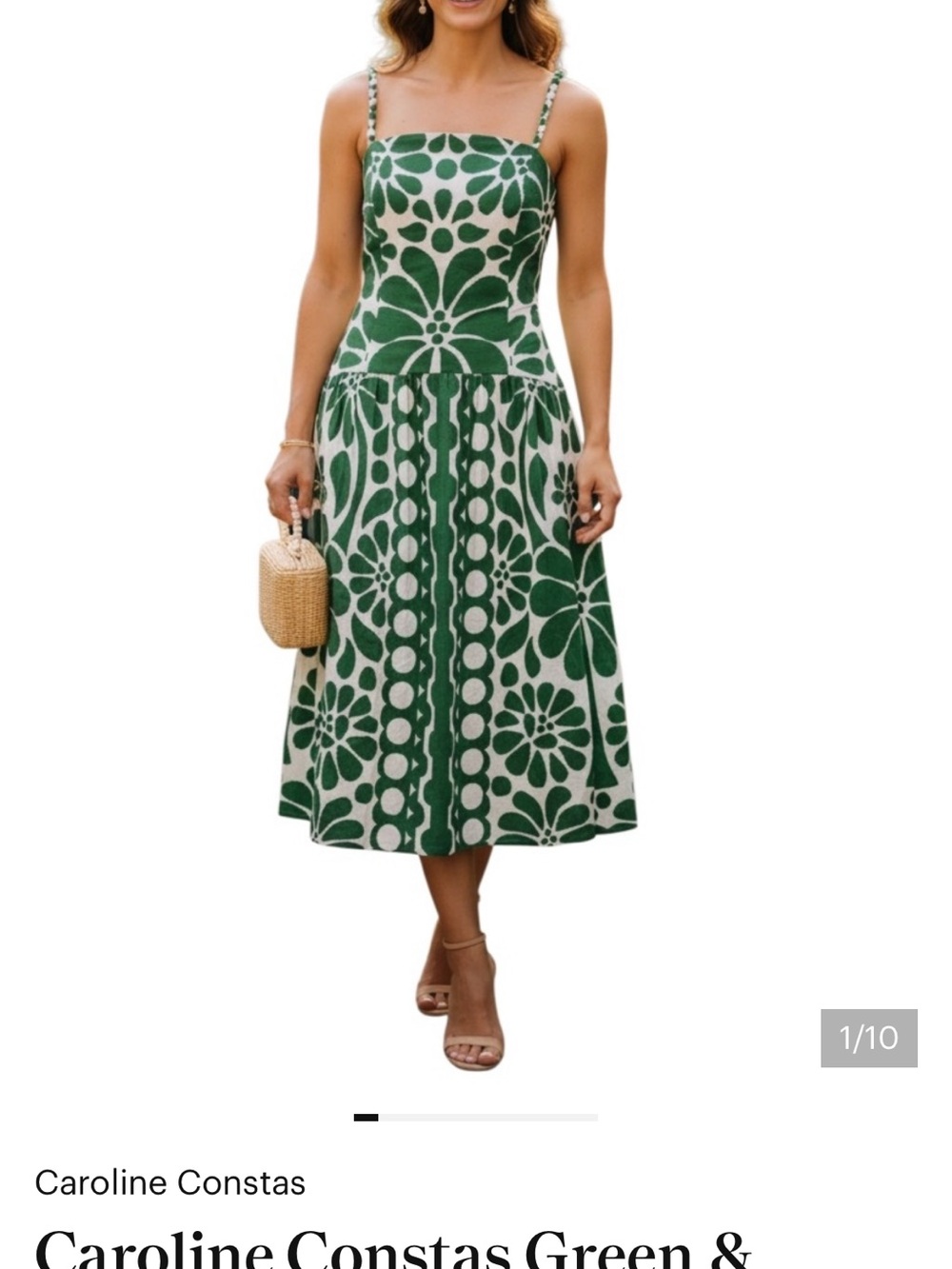 Caroline Constas Green and Cream Floral Midi Dress - Picture 9 of 14